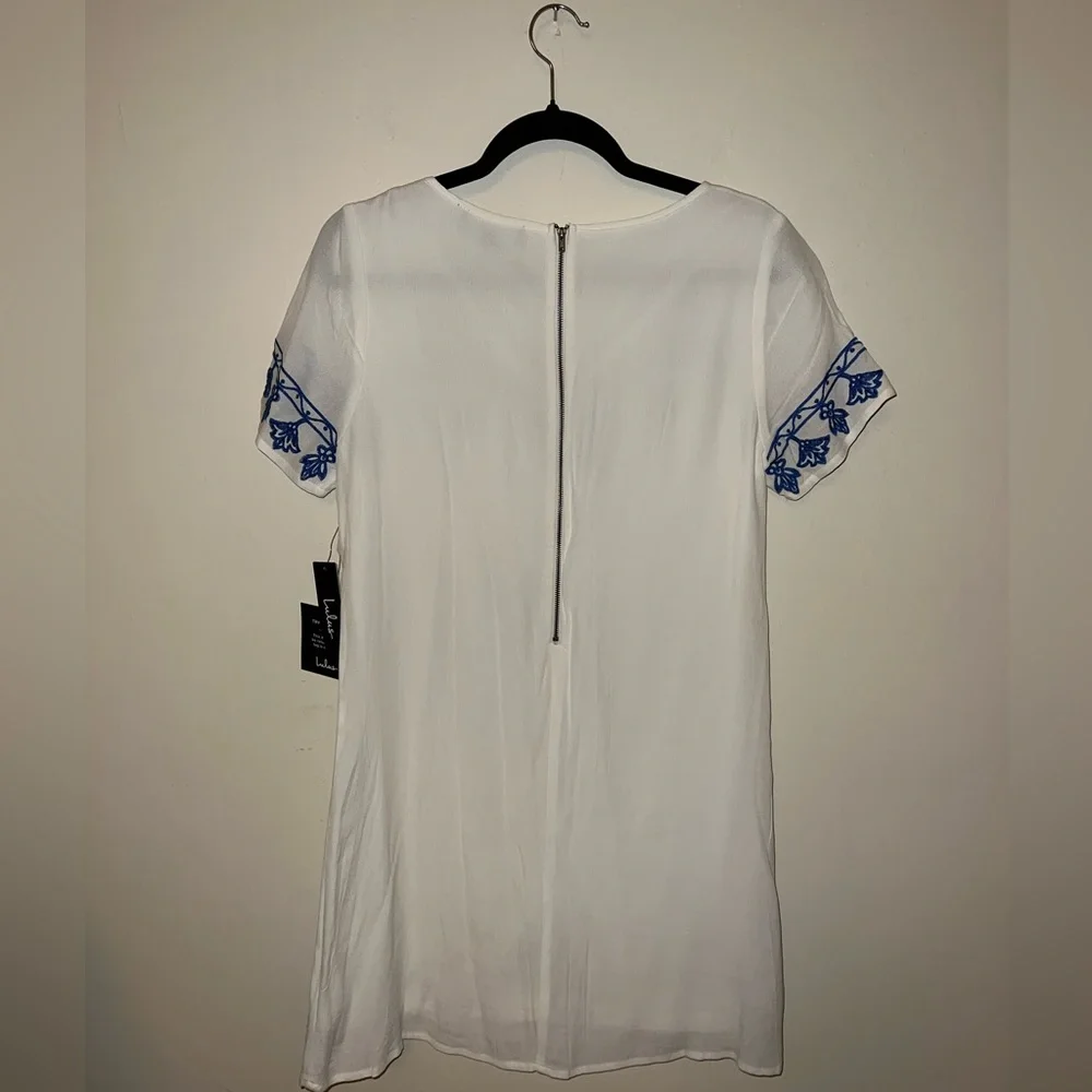 Lulus Tale to Tell Blue and Ivory Embroidered Shift Dress NWT - Picture 7 of 10